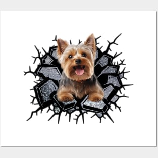 Funny Yorkshire Terrier Wall Crack Dog Lover Posters and Art